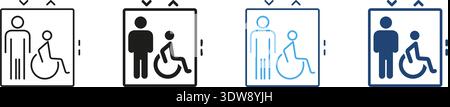 Elevator Accessibility Icon Set For Disabled And Non-Disabled Individuals. Inclusive Design And Universal Access Outline And Silhouette Symbol Stock Vector