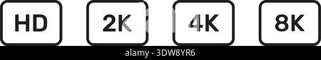 Resolution Labels In Silhouette Set. Screen Resolution Badges. Video Quality And Display Resolution Symbol Collection. Technology And Media Use Stock Vector
