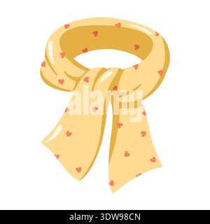 Spring yellow scarf decorated with small red heart pattern. Cartoon vector isolated illustration on white background Stock Vector