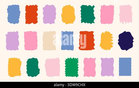 Set of colorful wavy sticker collection. Bright labels with hand-drawn edges for playful tags, social graphics and festive decorations. Irregular border silhouettes vector illustration. Stock Vector