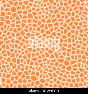 Voronoi tessellation seamless pattern. White geometric cells on vibrant orange background. Abstract cellular design with natural irregular structure. Stock Vector