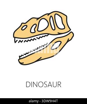 Museum and art gallery exhibition color line icon of dinosaur, vector pictogram. Archeology museum and paleontology gallery exhibition outline icon of Jurassic dinosaur or prehistoric lizard skull Stock Vector