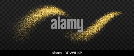 Golden glitter and stardust vector splash, magic star particles. Sparkling golden glitter and confetti wave with glowing dust trail, filled with twinkling sparkles and bokeh lights. Shimmer trail Stock Vector