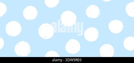Light blue birthday polka dot seamless pattern. Repeated round painted confetti background. Happy dotted wallpaper for Easter wrapping paper, birthday decoration, kid bday nursery decor. Vector Stock Vector