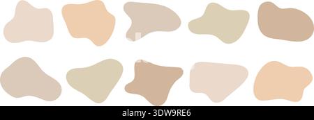 Beige organic shape boxes collection. Irregular liquid frame set. Abstract amoeba blobs, blotches, drops or stains bundle. Vector ecru border design templates for label, sticker, banner, poster, flyer Stock Vector