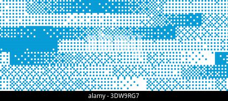 Pixelated bitmap pattern background. Blue rectangle dither texture. Abstract 8 bit screen pattern. Arcade video game wallpaper. Retro pixel art backdrop. Vector dissolving raster effect overlay Stock Vector