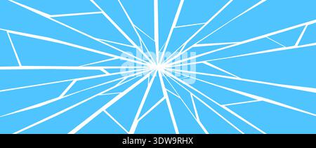 Blue damaged and broken texture. Grunge shattered glass effect background. Radial cracked lines explosion pattern. Fractured triangle fragments, pieces, shatters concept. Vector debris illustration Stock Vector