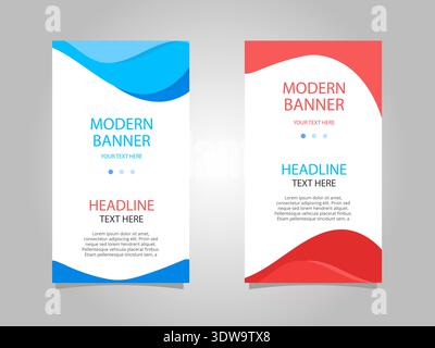 Abstract blue and red vertical banner set, can be used for business designs, presentation designs or any suitable designs. Stock Vector