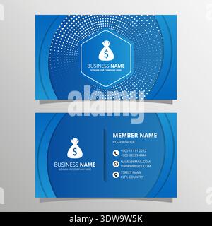 Abstract Blue Gradient Business Card Template With Curves, can be used for business designs, presentation designs or any suitable designs. Stock Vector