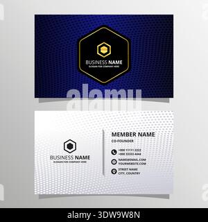 Abstract Dark Blue Wave Dots Business Card Template, can be used for business designs, presentation designs or any suitable designs. Stock Vector