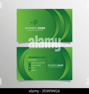 Abstract Green Gradient Business Card Template With Curved Shapes, can be used for business designs, presentation designs or any suitable designs. Stock Vector