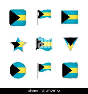 Bahamas Flag Icons Set, can be used for business designs, presentation designs or any suitable designs. Stock Vector
