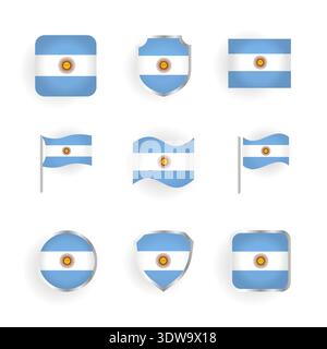 Argentina Flag Icons Set, can be used for business designs, presentation designs or any suitable designs. Stock Vector