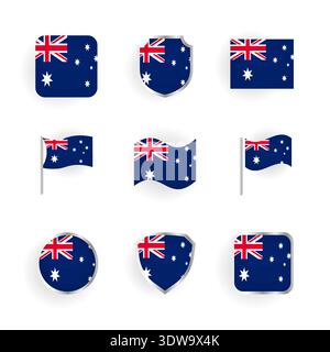 Australia Flag Icons Set, can be used for business designs, presentation designs or any suitable designs. Stock Vector