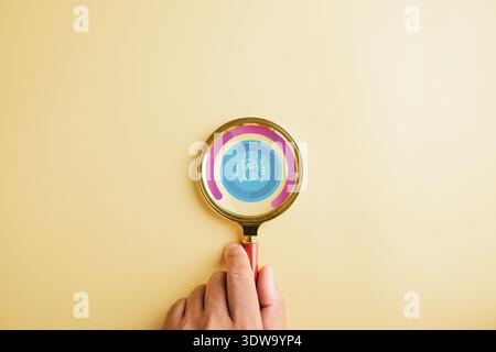AI technology under scrutiny with a magnifying glass, focusing on artificial intelligence concepts like smart robots and science innovation showing fu Stock Photo