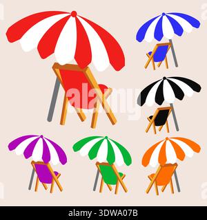 Beach Chair With Umbrella Set Illustration, can be used for business designs, presentation designs or any suitable designs. Stock Vector