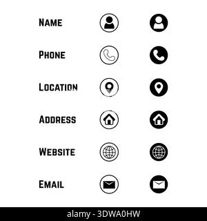 Black and White Business Card Icons Collection, can be used for business designs, presentation designs or any suitable designs. Stock Vector