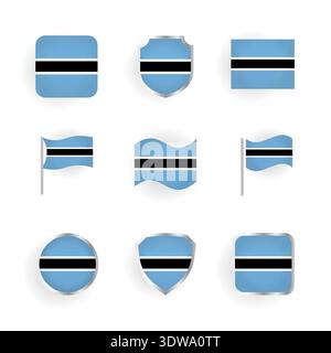 Botswana Flag Icons Set, can be used for business designs, presentation designs or any suitable designs. Stock Vector