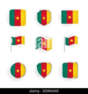 Cameroon Flag Icons Set, can be used for business designs, presentation designs or any suitable designs. Stock Vector