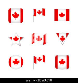 Canada Flag Icons Set, can be used for business designs, presentation designs or any suitable designs. Stock Vector