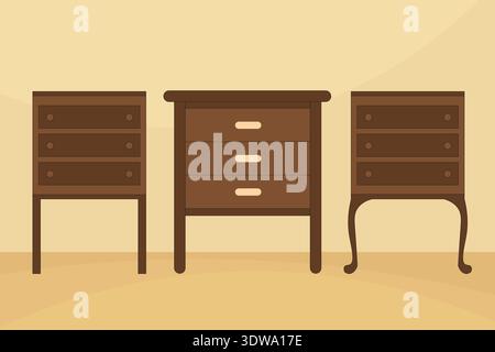 Bedside tables illustration with three style, can be used for business designs, presentation designs or any suitable designs. Stock Vector
