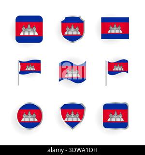 Cambodia Flag Icons Set, can be used for business designs, presentation designs or any suitable designs. Stock Vector