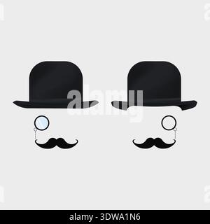 Bowler Hat With Mustache and Monocle, can be used for business designs, presentation designs or any suitable designs. Stock Vector