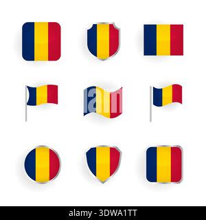 Chad Flag Icons Set, can be used for business designs, presentation designs or any suitable designs. Stock Vector
