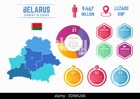 Colorful Belarus Map Infographic Template, can be used for business designs, presentation designs or any suitable designs. Stock Vector