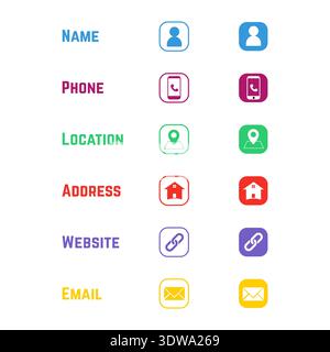Colorful Business Card Icons Collection, can be used for business designs, presentation designs or any suitable designs. Stock Vector