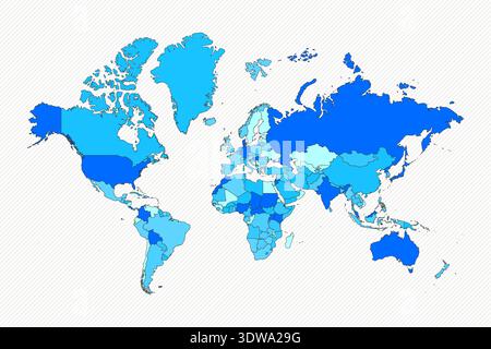 Blue World Divided Map With Countries, can be used for business designs, presentation designs or any suitable designs. Stock Vector