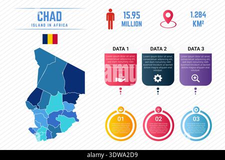 Colorful Chad Map Infographic Template, can be used for business designs, presentation designs or any suitable designs. Stock Vector