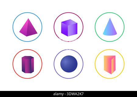 Colorful 3D Shapes Icon Set, can be used for business designs, presentation designs or any suitable designs. Stock Vector