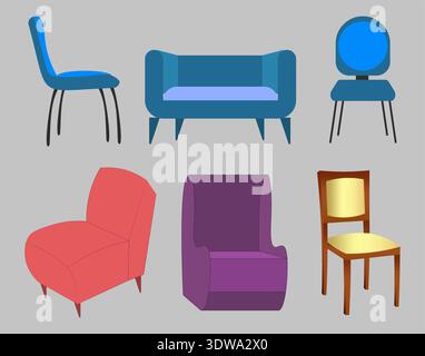 Colorful chairs set illustration, can be used for business designs, presentation designs or any suitable designs. Stock Vector