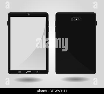 Black tablet templates with front and back, can be used for business designs, presentation designs or any suitable designs. Stock Vector