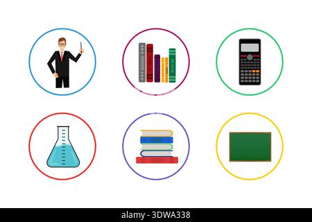 Colorful Education Icon Set, can be used for business designs, presentation designs or any suitable designs. Stock Vector