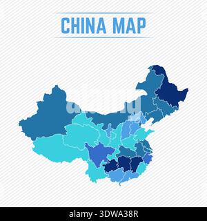 China Detailed Map With Regions, can be used for business designs, presentation designs or any suitable designs. Stock Vector