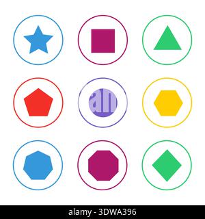 Colorful 2D Shapes Icon Set, can be used for business designs, presentation designs or any suitable designs. Stock Vector