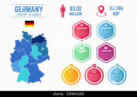 Colorful Germany Map Infographic Template, can be used for business designs, presentation designs or any suitable designs. Stock Vector