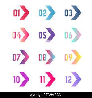 Colorful arrow bullet points collection, can be used for business designs, presentation designs or any suitable designs. Stock Vector