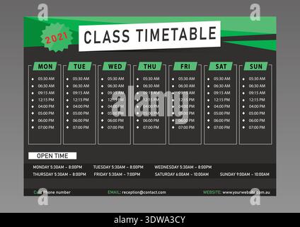 Class Timetable design template, can be used for business designs, presentation designs or any suitable designs. Stock Vector