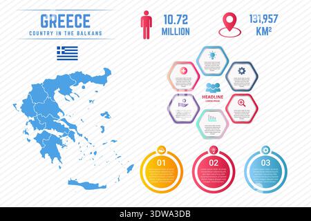 Colorful Greece Map Infographic Template, can be used for business designs, presentation designs or any suitable designs. Stock Vector