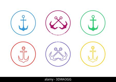 Colorful Abchor Icon Set, can be used for business designs, presentation designs or any suitable designs. Stock Vector