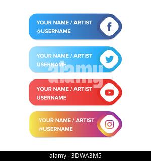 Colorful Social Media Lower Third Set, can be used for business designs, presentation designs or any suitable designs. Stock Vector