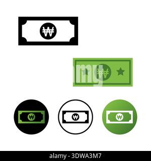 Abstract Korean Won Banknote Icon Illustration, can be used for business designs, presentation designs or any suitable designs. Stock Vector