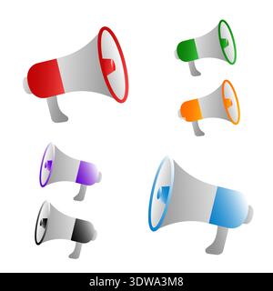 Colorful Megaphone Set Illustration, can be used for business designs, presentation designs or any suitable designs. Stock Vector