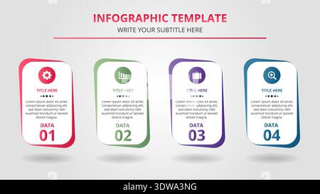 Colorful business steps infographic template with four options, can be used for business designs, presentation designs or any suitable designs. Stock Vector