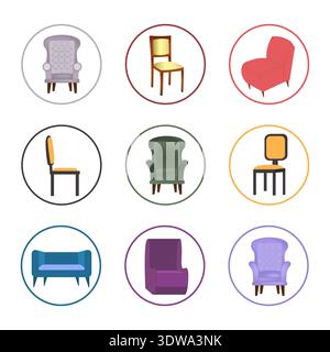 Colorful Chair Icon Set, can be used for business designs, presentation designs or any suitable designs. Stock Vector