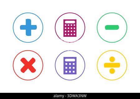 Colorful Calculation Icon Set. Math Calculation Icon Set, can be used for business designs, presentation designs or any suitable designs. Stock Vector