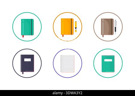 Colorful Notebook Icon Set, can be used for business designs, presentation designs or any suitable designs. Stock Vector